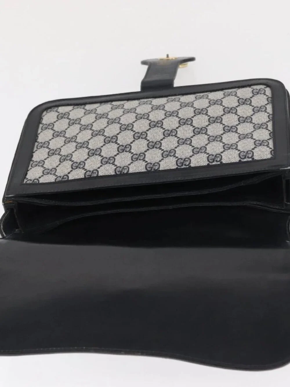 GUCCI GG Supreme Sherry Line Shoulder Bag PVC Navy Gold Auth ka2109